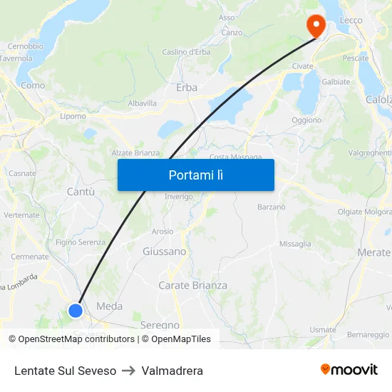 Lentate Sul Seveso to Valmadrera map