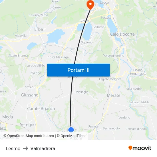 Lesmo to Valmadrera map