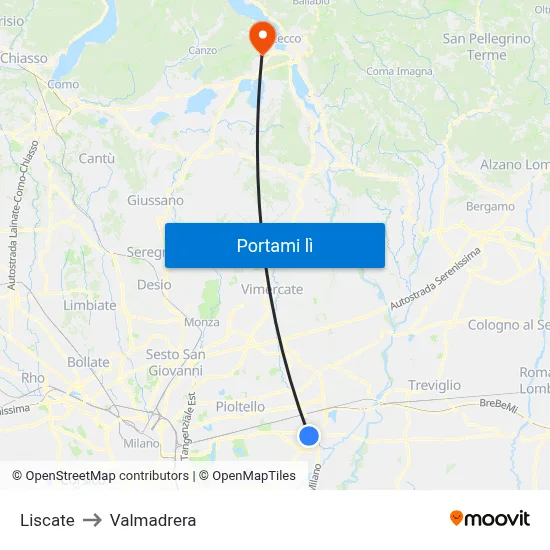 Liscate to Valmadrera map