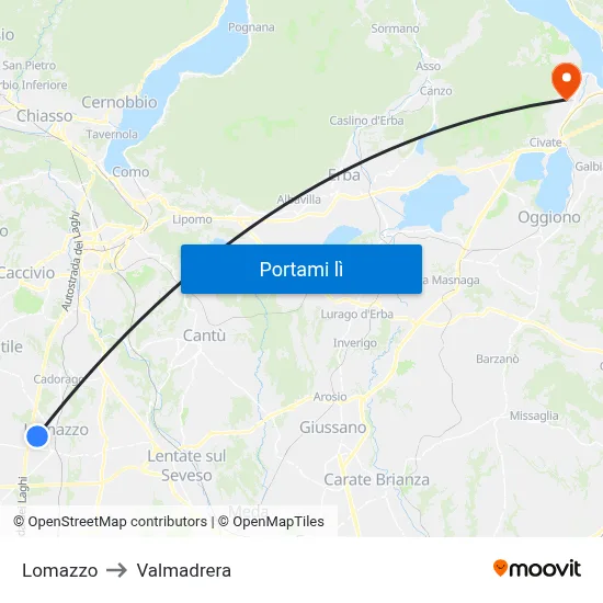 Lomazzo to Valmadrera map