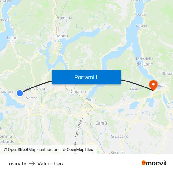 Luvinate to Valmadrera map