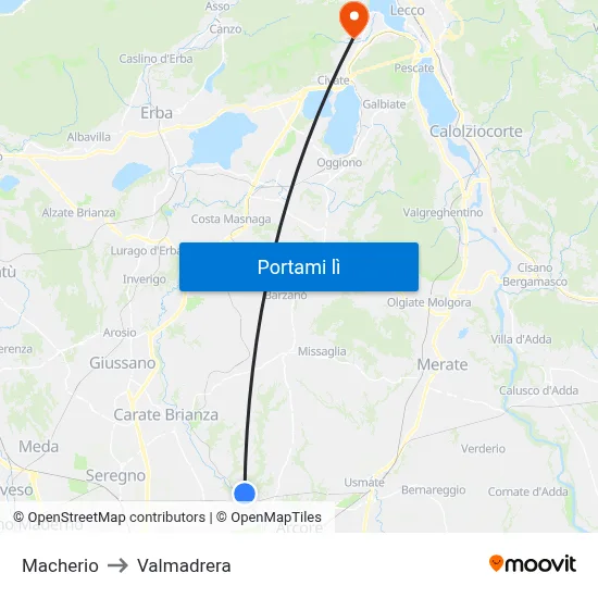 Macherio to Valmadrera map