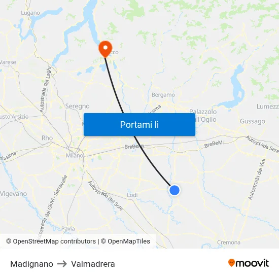 Madignano to Valmadrera map