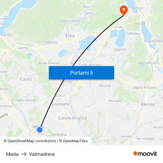 Meda to Valmadrera map
