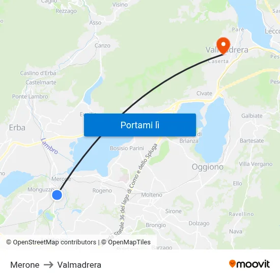Merone to Valmadrera map