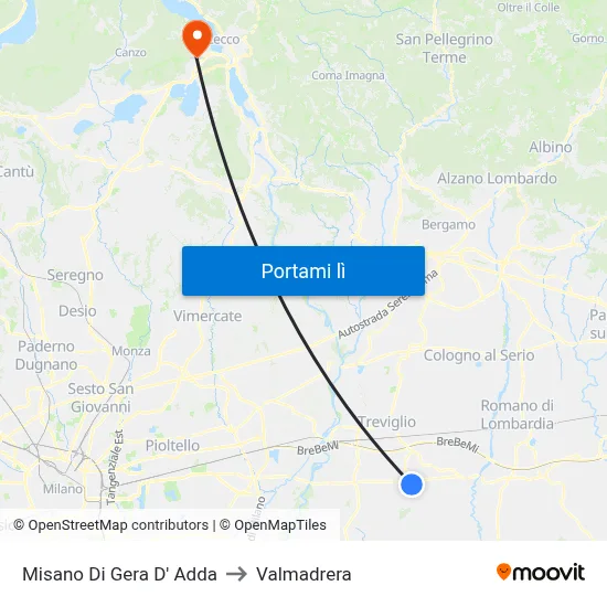 Misano Di Gera D' Adda to Valmadrera map