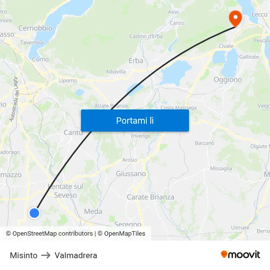 Misinto to Valmadrera map
