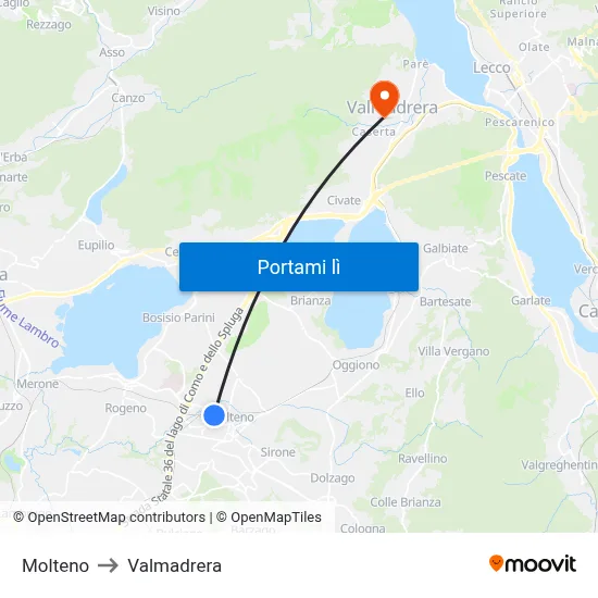 Molteno to Valmadrera map