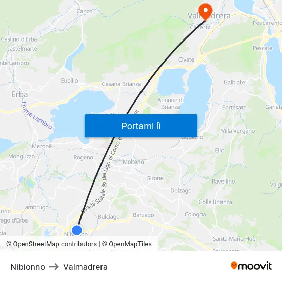 Nibionno to Valmadrera map