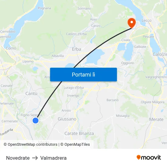 Novedrate to Valmadrera map