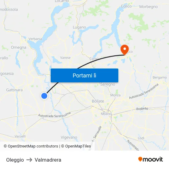 Oleggio to Valmadrera map