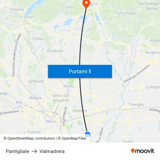 Pantigliate to Valmadrera map