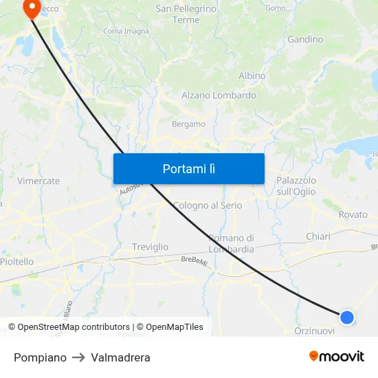 Pompiano to Valmadrera map