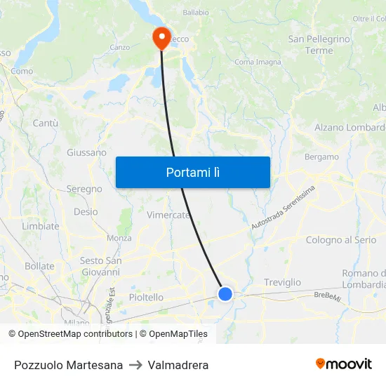 Pozzuolo Martesana to Valmadrera map