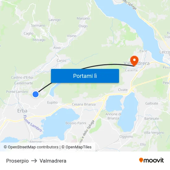 Proserpio to Valmadrera map