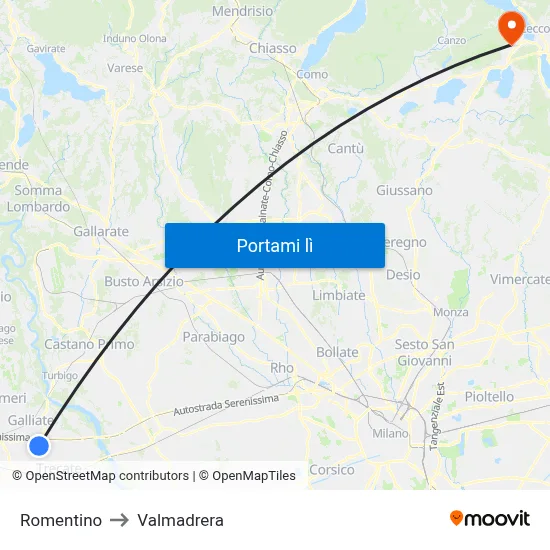 Romentino to Valmadrera map