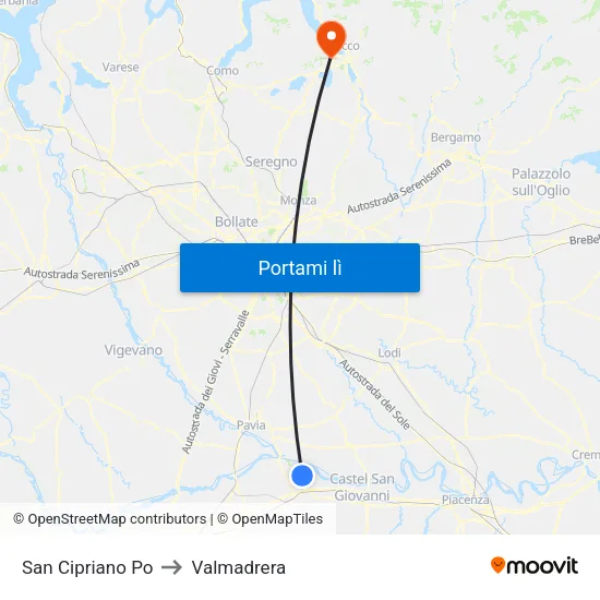 San Cipriano Po to Valmadrera map