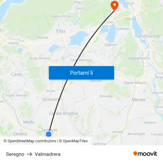 Seregno to Valmadrera map