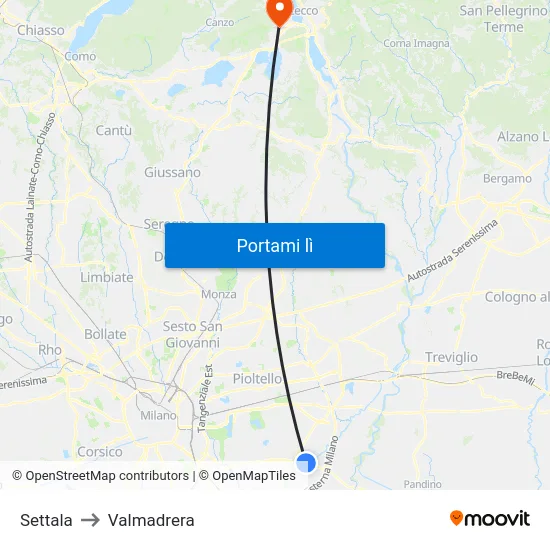 Settala to Valmadrera map
