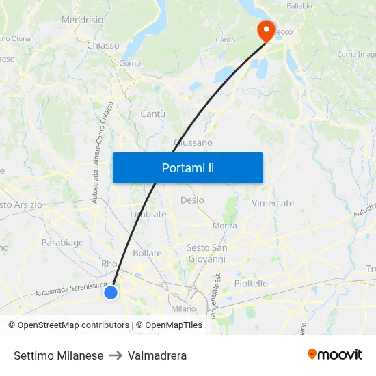 Settimo Milanese to Valmadrera map