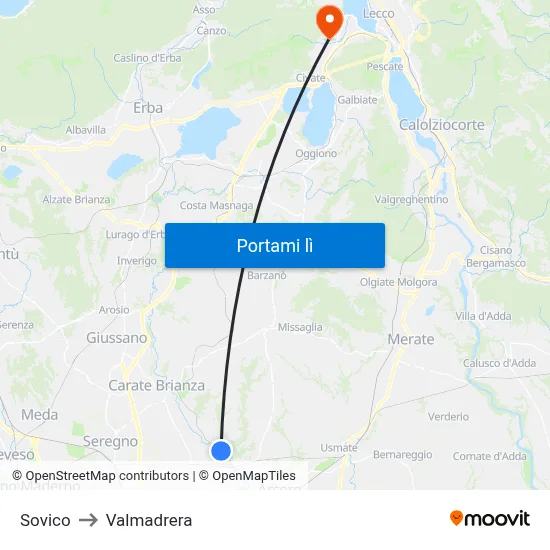 Sovico to Valmadrera map