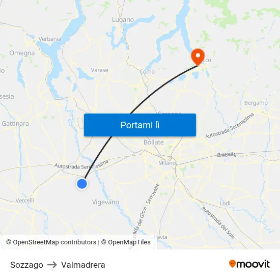 Sozzago to Valmadrera map