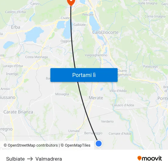 Sulbiate to Valmadrera map