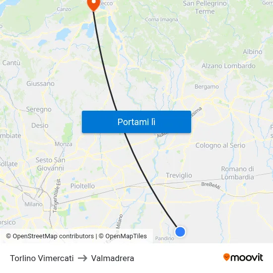 Torlino Vimercati to Valmadrera map