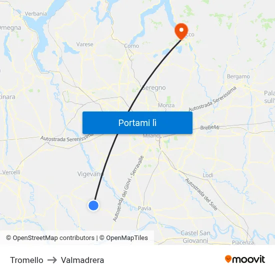 Tromello to Valmadrera map