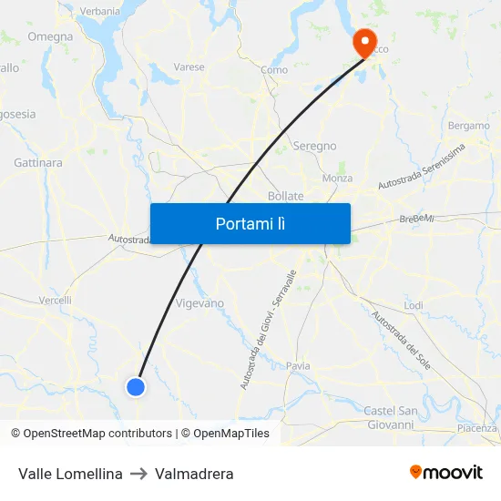 Valle Lomellina to Valmadrera map
