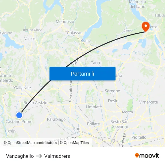 Vanzaghello to Valmadrera map