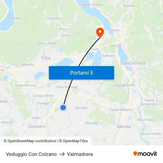 Veduggio Con Colzano to Valmadrera map