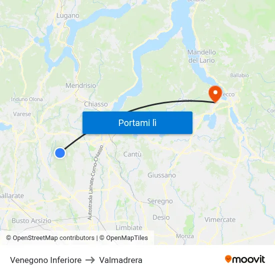 Venegono Inferiore to Valmadrera map