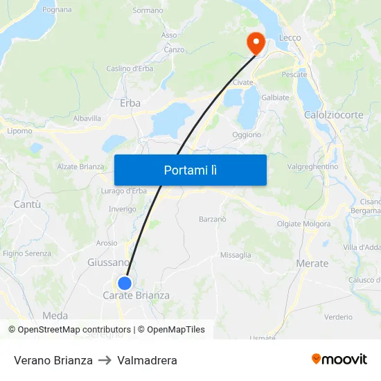 Verano Brianza to Valmadrera map