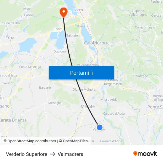 Verderio Superiore to Valmadrera map