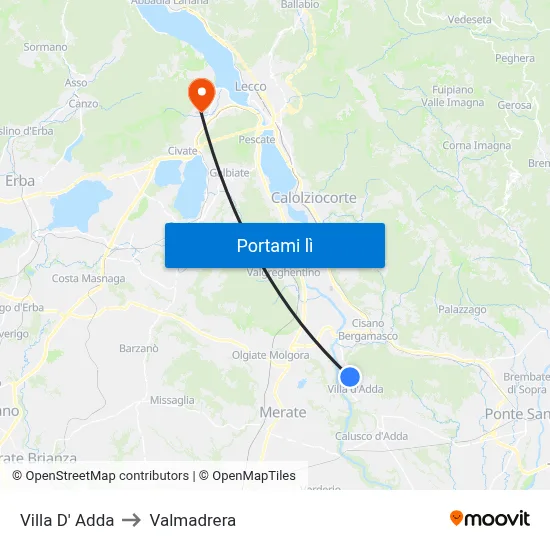 Villa D' Adda to Valmadrera map