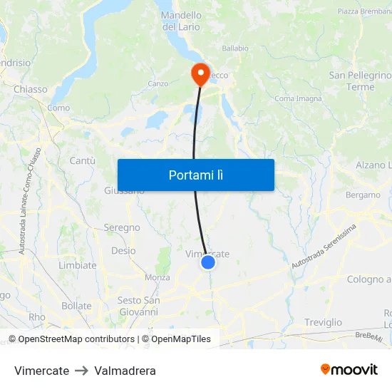 Vimercate to Valmadrera map