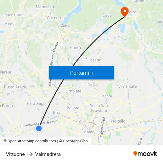 Vittuone to Valmadrera map