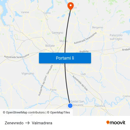 Zenevredo to Valmadrera map