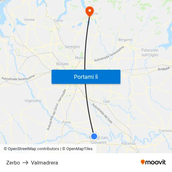 Zerbo to Valmadrera map