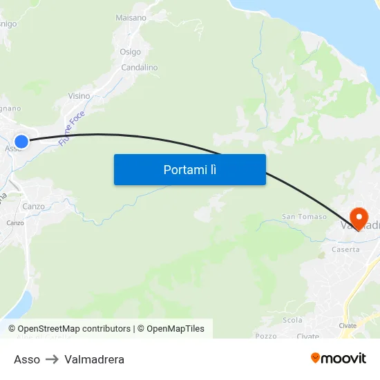 Asso to Valmadrera map