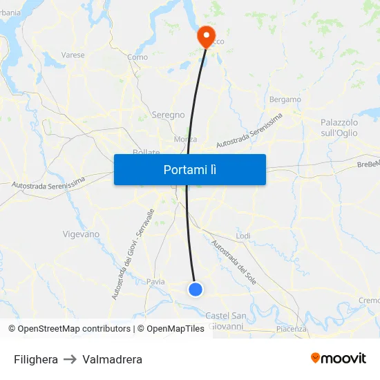 Filighera to Valmadrera map