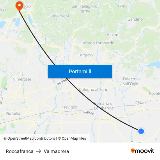 Roccafranca to Valmadrera map