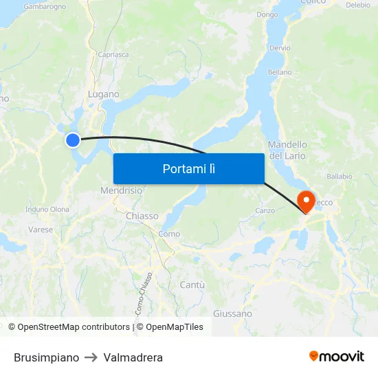 Brusimpiano to Valmadrera map