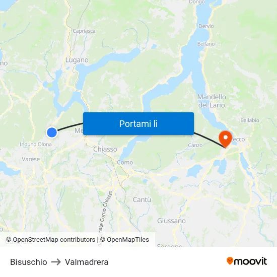 Bisuschio to Valmadrera map
