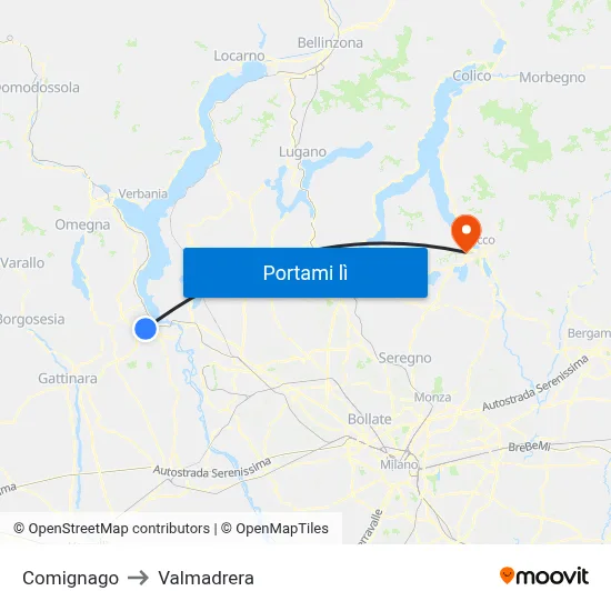 Comignago to Valmadrera map