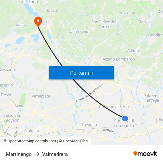 Martinengo to Valmadrera map
