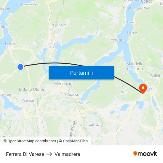 Ferrera Di Varese to Valmadrera map
