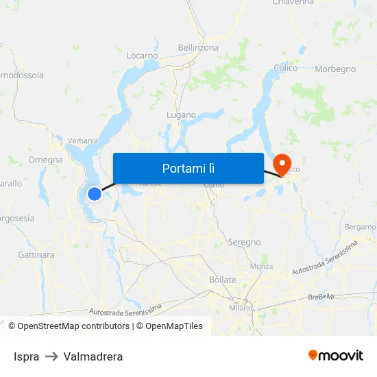 Ispra to Valmadrera map