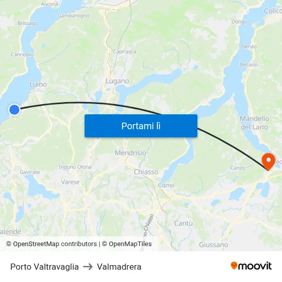 Porto Valtravaglia to Valmadrera map